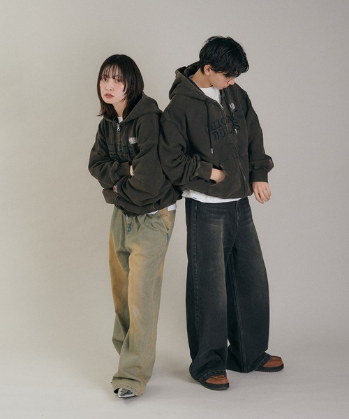 Perushu（ペルーシュ）の「Perushu / NBA ヘビーウェイトヴィンテージ加工ダブルジップロゴ刺繍スウェットフーディ（パーカー・メンズ・ベージュ/ネイビー/チャコールグレー/ライトイエロー/アイボリー/ブラック・LARGE/MEDIUM）」の20枚目の写真