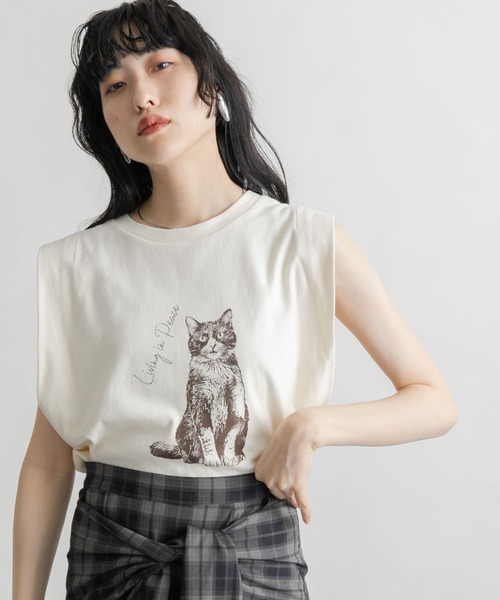 KBF（ケイビーエフ）の「ノースリーブプリントカットソー（Tシャツ/カットソー・レディース・チャコールグレー/イエロー系その他/オートミール・ONE）」の19枚目の写真