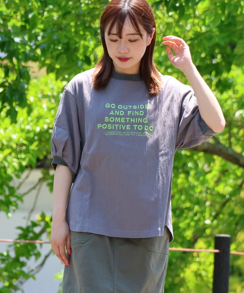 KRIFF MAYER Lady's Collection（クリフメイヤーレディースコレクション）の「【綿100%】楊柳刺繍Tシャツ（Tシャツ/カットソー・レディース・ナチュラル/カラフル/ブルー/イエロー/グレー/ブラック・MEDIUM/LARGE）」の3枚目の写真