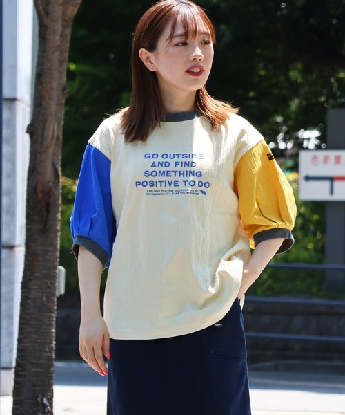 KRIFF MAYER Lady's Collection（クリフメイヤーレディースコレクション）の「【綿100%】楊柳刺繍Tシャツ（Tシャツ/カットソー・レディース・ナチュラル/カラフル/ブルー/イエロー/グレー/ブラック・MEDIUM/LARGE）」の6枚目の写真