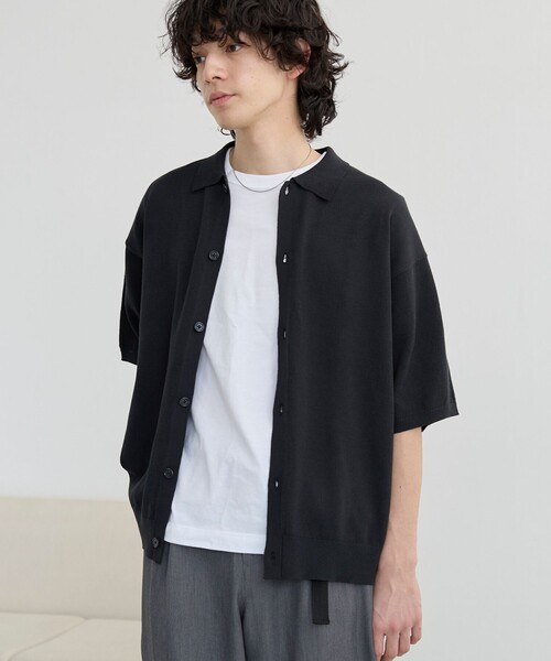 coen（コーエン）の「サラコニットポロカーディガン 　ー 洗濯機洗い/釣り干し可ー（ニット/セーター・メンズ・ブラック/ライトブルー・M/L）」の2枚目の写真