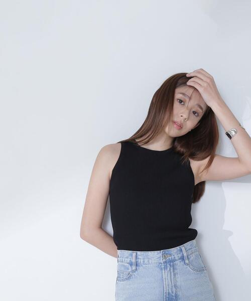 NATURAL BEAUTY BASIC（ナチュラルビューティーベーシック）の「◇アメスリリブニット（タンクトップ・レディース・ベージュ/ブラック/オフホワイト・FREE）」の3枚目の写真