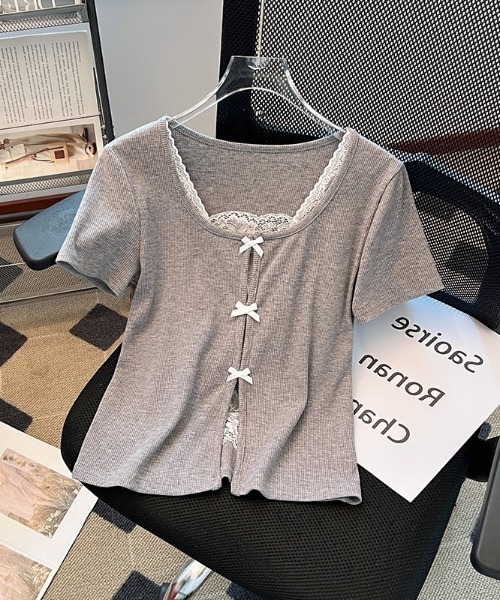 paravion(パラビオン)の「レイヤードリブリボンカットソー(Tシャツ/カットソー・レディース・ホワイト/グレー/ピンク・FREE)」の5枚目の写真