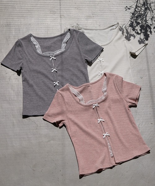 paravion(パラビオン)の「レイヤードリブリボンカットソー(Tシャツ/カットソー・レディース・ホワイト/グレー/ピンク・FREE)」の8枚目の写真