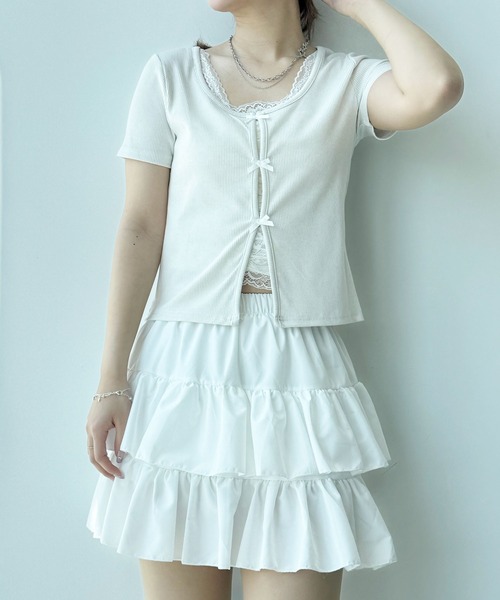 paravion(パラビオン)の「レイヤードリブリボンカットソー(Tシャツ/カットソー・レディース・ホワイト/グレー/ピンク・FREE)」の7枚目の写真