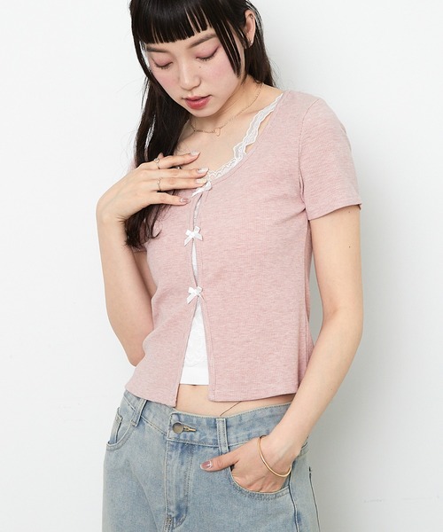 paravion(パラビオン)の「レイヤードリブリボンカットソー(Tシャツ/カットソー・レディース・ホワイト/グレー/ピンク・FREE)」の12枚目の写真