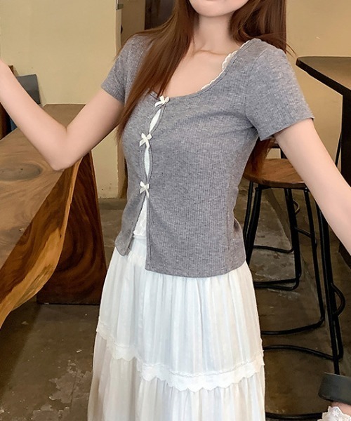 paravion(パラビオン)の「レイヤードリブリボンカットソー(Tシャツ/カットソー・レディース・ホワイト/グレー/ピンク・FREE)」の11枚目の写真