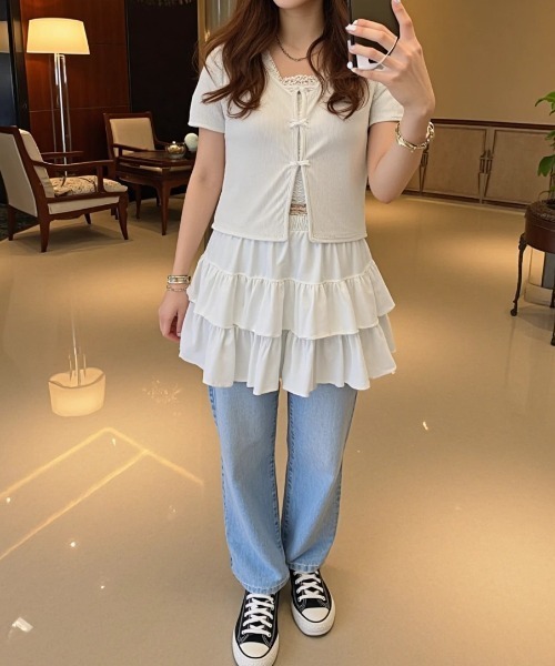 paravion(パラビオン)の「レイヤードリブリボンカットソー(Tシャツ/カットソー・レディース・ホワイト/グレー/ピンク・FREE)」の22枚目の写真