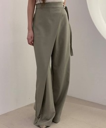 レディース 履くだけでこなれ見え。ラップデザインハイウエストストレートワイドパンツ