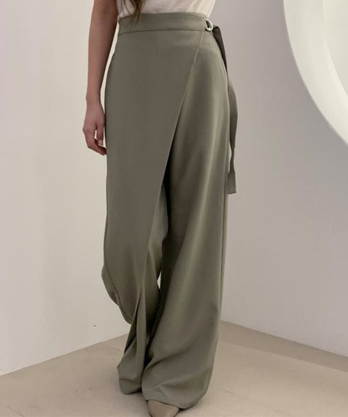 DAY CLOSET(デイ クローゼット)の「レディース 履くだけでこなれ見え。ラップデザインハイウエストストレートワイドパンツ(スラックス・レディース・ダークグレー/グレー系その他・FREE)」の10枚目の写真