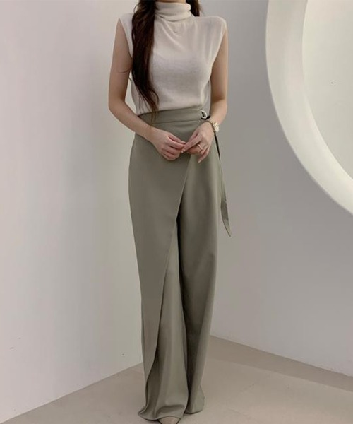 DAY CLOSET(デイ クローゼット)の「レディース 履くだけでこなれ見え。ラップデザインハイウエストストレートワイドパンツ(スラックス・レディース・ダークグレー/グレー系その他・FREE)」の11枚目の写真
