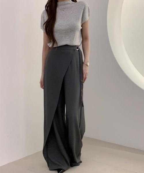 DAY CLOSET(デイ クローゼット)の「レディース 履くだけでこなれ見え。ラップデザインハイウエストストレートワイドパンツ(スラックス・レディース・ダークグレー/グレー系その他・FREE)」の8枚目の写真