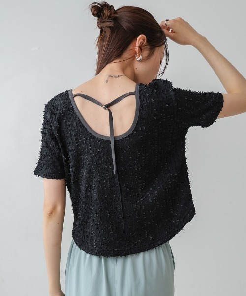 Bab(バブ)の「配色パイピングシャギーカットトップス(Tシャツ/カットソー・レディース・ブラック/ブルー/アイボリー・FREE)」の2枚目の写真