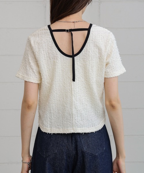 Bab(バブ)の「配色パイピングシャギーカットトップス(Tシャツ/カットソー・レディース・ブラック/ブルー/アイボリー・FREE)」の17枚目の写真