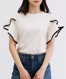 【揺れるチューリップスリーブがCUTE♪】テレコ袖フリルTシャツ