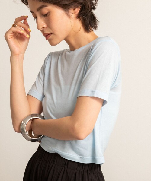 NOLLEY’S(ノーリーズ)の「【MAQWEL/マクウェル】ソフトタッチスラブショートT(Tシャツ/カットソー・レディース・ダークネイビー/ラベンダー/オリーブ/サックスブルー・FREE)」の14枚目の写真