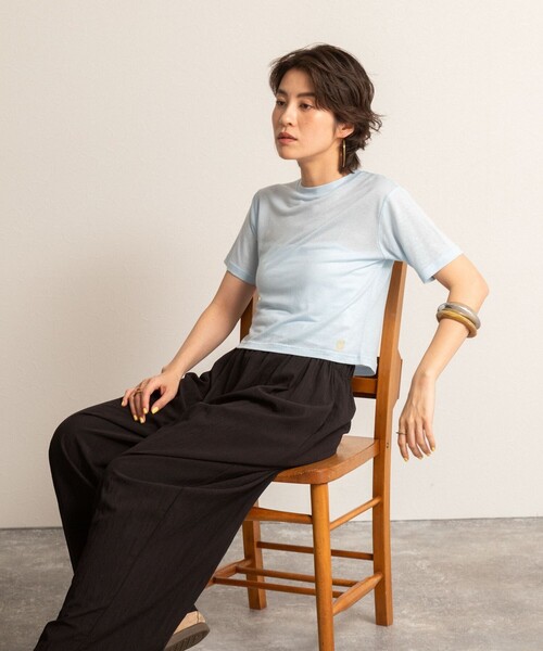 NOLLEY’S(ノーリーズ)の「【MAQWEL/マクウェル】ソフトタッチスラブショートT(Tシャツ/カットソー・レディース・ダークネイビー/ラベンダー/オリーブ/サックスブルー・FREE)」の15枚目の写真