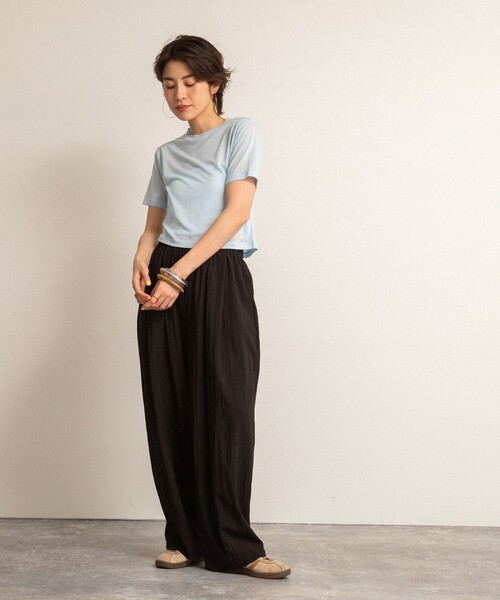 NOLLEY’S(ノーリーズ)の「【MAQWEL/マクウェル】ソフトタッチスラブショートT(Tシャツ/カットソー・レディース・ダークネイビー/ラベンダー/オリーブ/サックスブルー・FREE)」の17枚目の写真