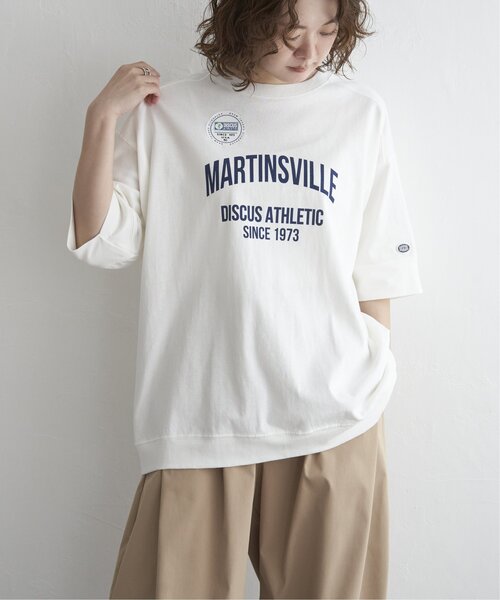 DISCUS ATHLETIC(ディスカス アスレチック)の「DISCUS ATHLETIC ロゴプリントルーズTシャツ(Tシャツ/カットソー・レディース・ブラック/サックスブルー/オフホワイト/チャコール/レッド・M)」の2枚目の写真