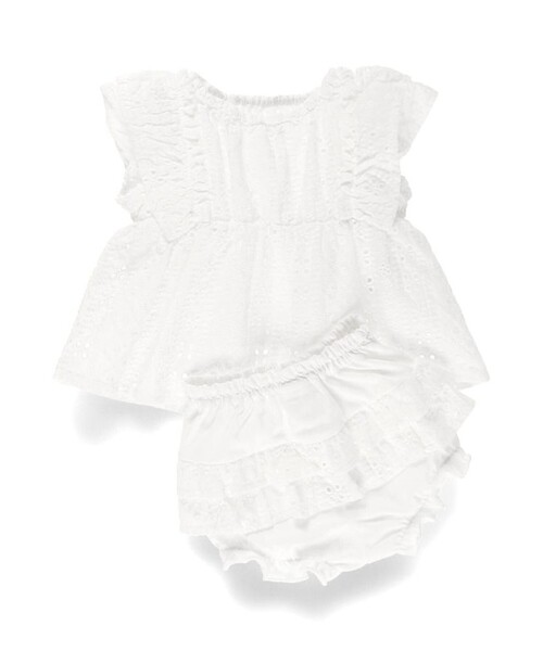 BRANSHES(ブランシェス)の「【キッズとおそろい】スカラップ刺繍トップス&ボトムスセット(その他ベビーウェア・キッズ・オフホワイト/グリーン・70/80)」の3枚目の写真