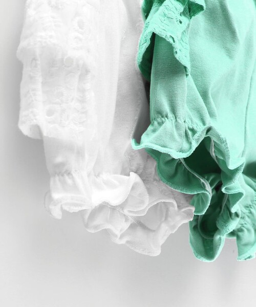 BRANSHES(ブランシェス)の「【キッズとおそろい】スカラップ刺繍トップス&ボトムスセット(その他ベビーウェア・キッズ・オフホワイト/グリーン・70/80)」の9枚目の写真