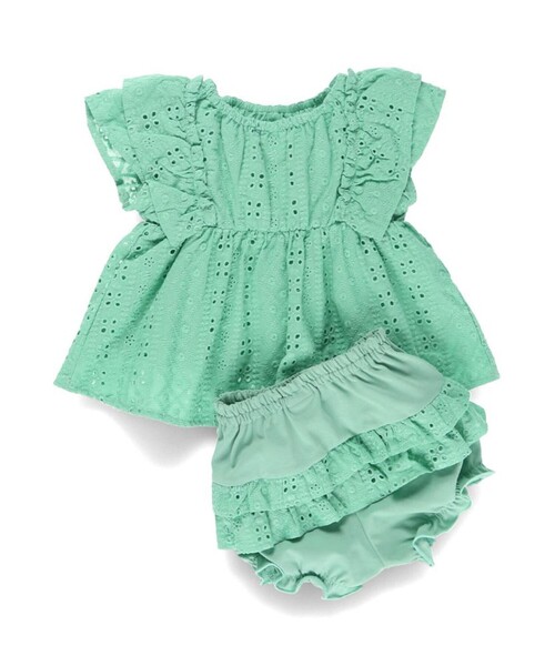 BRANSHES(ブランシェス)の「【キッズとおそろい】スカラップ刺繍トップス&ボトムスセット(その他ベビーウェア・キッズ・オフホワイト/グリーン・70/80)」の13枚目の写真