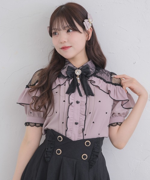 ROJITA(ロジータ)の「ハートフロッキー半袖フリルブラウス(シャツ/ブラウス・レディース・ホワイト/グレー/ピンク・FREE)」の5枚目の写真