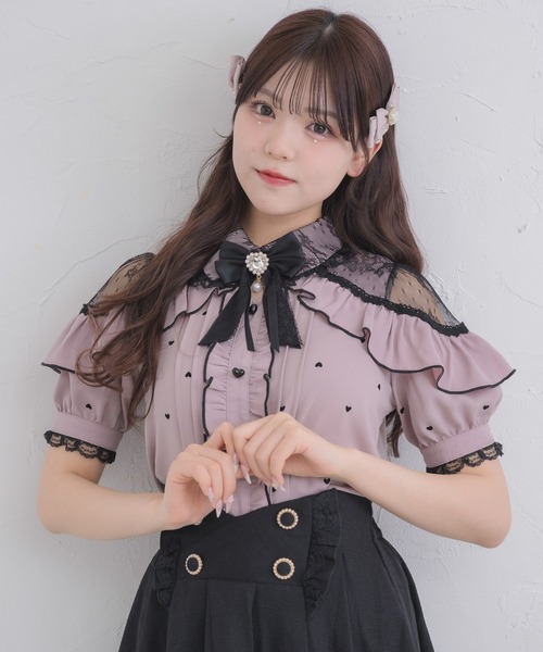 ROJITA(ロジータ)の「ハートフロッキー半袖フリルブラウス(シャツ/ブラウス・レディース・ホワイト/グレー/ピンク・FREE)」の6枚目の写真