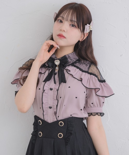 ROJITA(ロジータ)の「ハートフロッキー半袖フリルブラウス(シャツ/ブラウス・レディース・ホワイト/グレー/ピンク・FREE)」の7枚目の写真