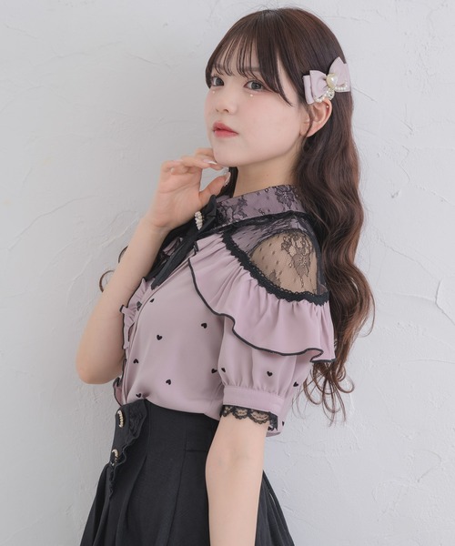 ROJITA(ロジータ)の「ハートフロッキー半袖フリルブラウス(シャツ/ブラウス・レディース・ホワイト/グレー/ピンク・FREE)」の8枚目の写真