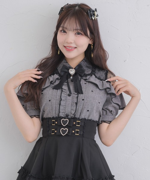 ROJITA(ロジータ)の「ハートフロッキー半袖フリルブラウス(シャツ/ブラウス・レディース・ホワイト/グレー/ピンク・FREE)」の10枚目の写真