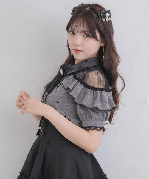 ROJITA(ロジータ)の「ハートフロッキー半袖フリルブラウス(シャツ/ブラウス・レディース・ホワイト/グレー/ピンク・FREE)」の14枚目の写真