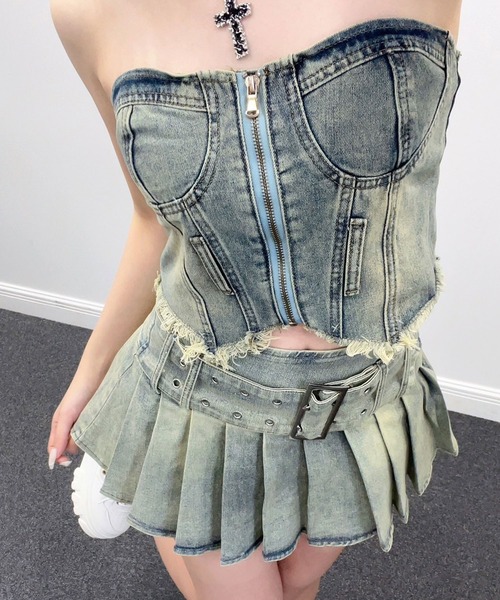 Diable baiser(ディアブルベーゼ)の「デニムビスチェ(キャミソール・レディース・ブルー・FREE)」の1枚目の写真