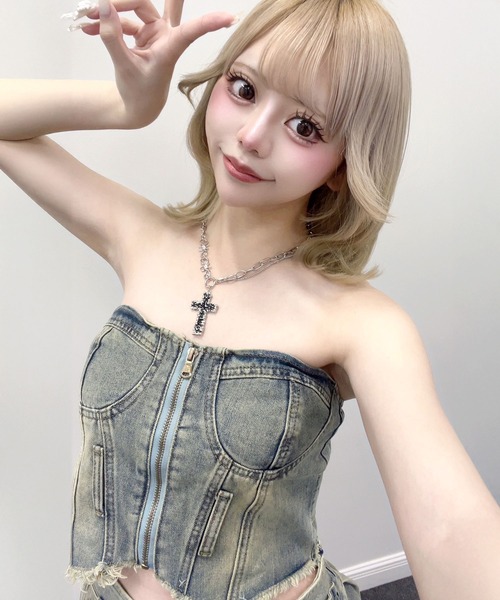 Diable baiser(ディアブルベーゼ)の「デニムビスチェ(キャミソール・レディース・ブルー・FREE)」の5枚目の写真