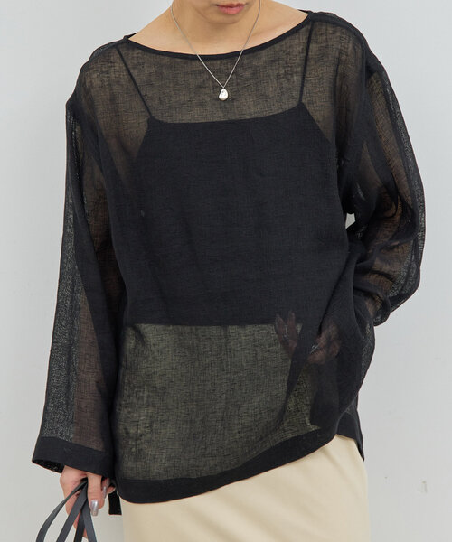 GALLARDAGALANTE（ガリャルダガランテ）の「リネンメッシュプルオーバー（シャツ/ブラウス・レディース・ベージュ/ブラック・FREE）」の2枚目の写真