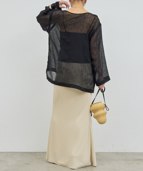 GALLARDAGALANTE（ガリャルダガランテ）の「リネンメッシュプルオーバー（シャツ/ブラウス・レディース・ベージュ/ブラック・FREE）」の4枚目の写真