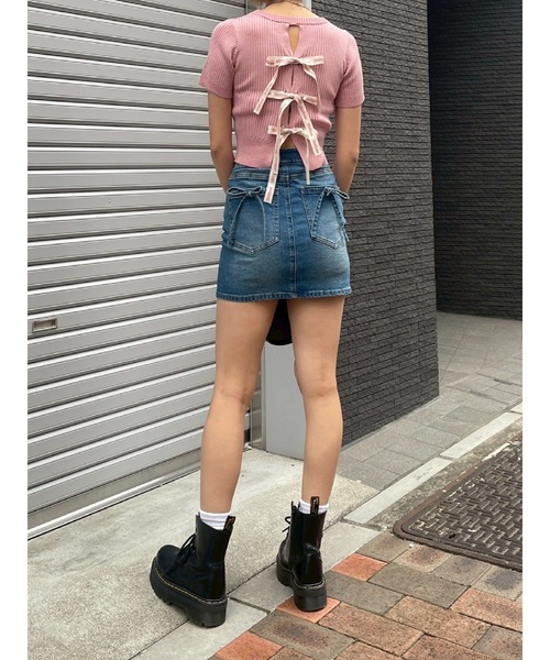 EVRIS(エヴリス)の「クロスウエストリボンデニムミニスカート(デニムスカート・レディース・ブラック/インディゴブルー・SMALL/MEDIUM)」の15枚目の写真