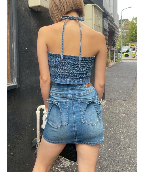 EVRIS(エヴリス)の「クロスウエストリボンデニムミニスカート(デニムスカート・レディース・ブラック/インディゴブルー・SMALL/MEDIUM)」の6枚目の写真