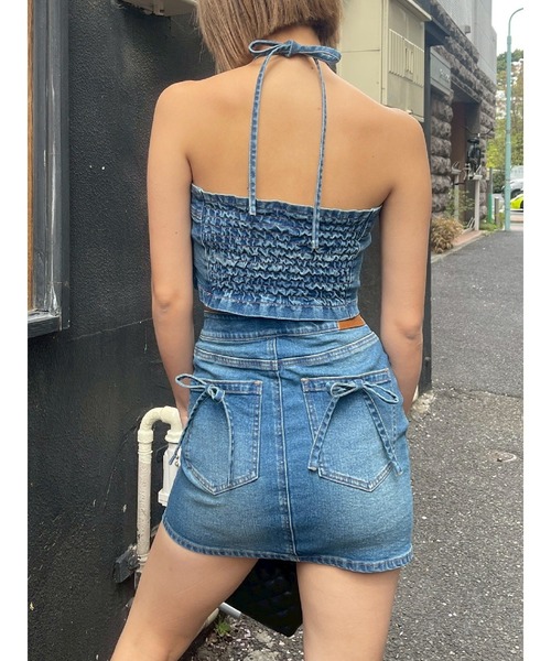 EVRIS(エヴリス)の「クロスウエストリボンデニムミニスカート(デニムスカート・レディース・ブラック/インディゴブルー・SMALL/MEDIUM)」の7枚目の写真
