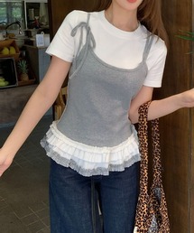 カラーブロック フェイクツーピース Tシャツ