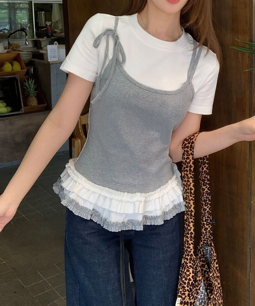 MAISON DE THERESE（メゾン ド テレーズ）の「カラーブロック フェイクツーピース Tシャツ（Tシャツ/カットソー・レディース・ネイビー/ブラック/グレー・S/M/L）」の3枚目の写真