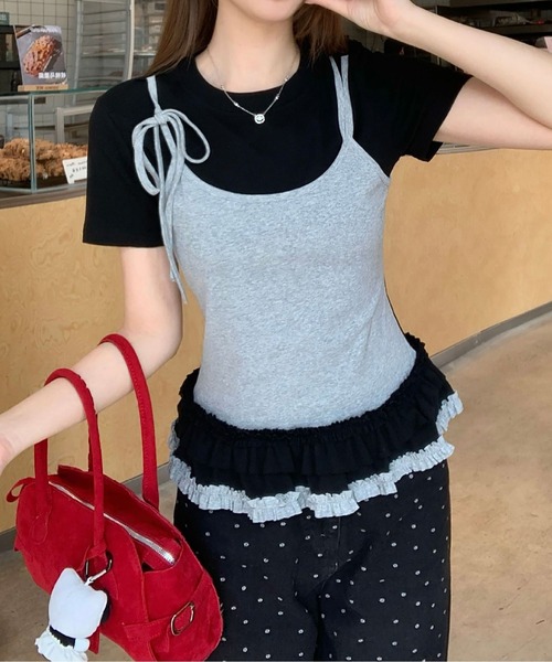 MAISON DE THERESE（メゾン ド テレーズ）の「カラーブロック フェイクツーピース Tシャツ（Tシャツ/カットソー・レディース・ネイビー/ブラック/グレー・S/M/L）」の9枚目の写真