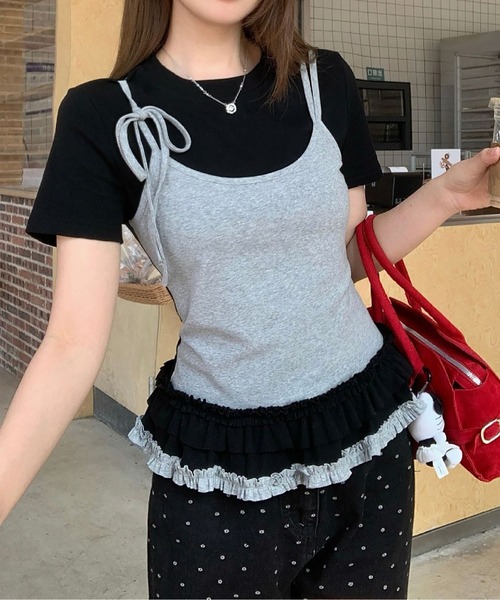 MAISON DE THERESE（メゾン ド テレーズ）の「カラーブロック フェイクツーピース Tシャツ（Tシャツ/カットソー・レディース・ネイビー/ブラック/グレー・S/M/L）」の10枚目の写真