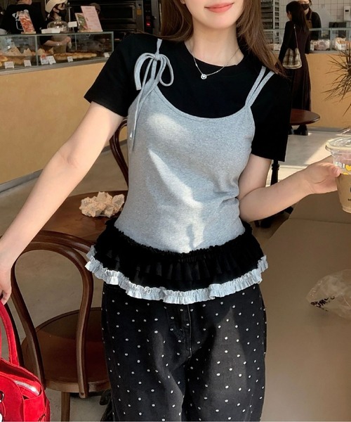 MAISON DE THERESE（メゾン ド テレーズ）の「カラーブロック フェイクツーピース Tシャツ（Tシャツ/カットソー・レディース・ネイビー/ブラック/グレー・S/M/L）」の11枚目の写真