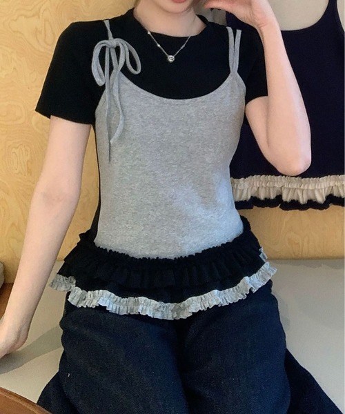 MAISON DE THERESE（メゾン ド テレーズ）の「カラーブロック フェイクツーピース Tシャツ（Tシャツ/カットソー・レディース・ネイビー/ブラック/グレー・S/M/L）」の13枚目の写真