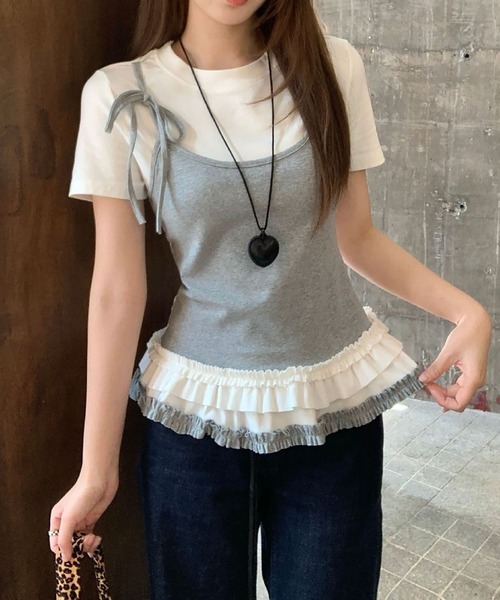 MAISON DE THERESE（メゾン ド テレーズ）の「カラーブロック フェイクツーピース Tシャツ（Tシャツ/カットソー・レディース・ネイビー/ブラック/グレー・S/M/L）」の18枚目の写真