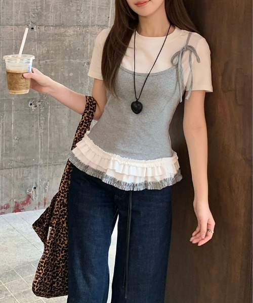 MAISON DE THERESE（メゾン ド テレーズ）の「カラーブロック フェイクツーピース Tシャツ（Tシャツ/カットソー・レディース・ネイビー/ブラック/グレー・S/M/L）」の19枚目の写真