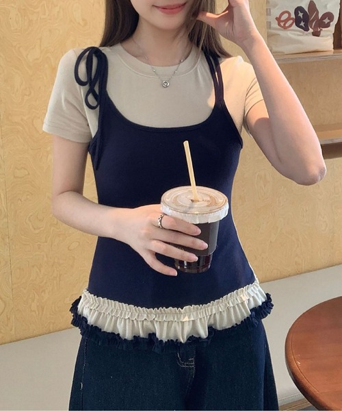 MAISON DE THERESE（メゾン ド テレーズ）の「カラーブロック フェイクツーピース Tシャツ（Tシャツ/カットソー・レディース・ネイビー/ブラック/グレー・S/M/L）」の5枚目の写真