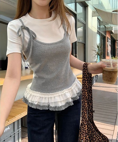 MAISON DE THERESE（メゾン ド テレーズ）の「カラーブロック フェイクツーピース Tシャツ（Tシャツ/カットソー・レディース・ネイビー/ブラック/グレー・S/M/L）」の16枚目の写真