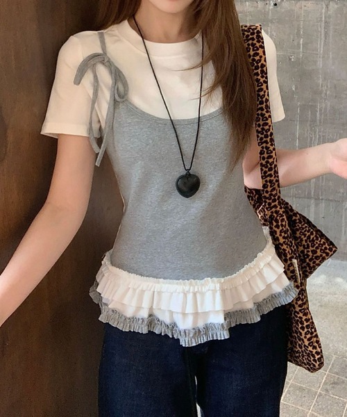 MAISON DE THERESE（メゾン ド テレーズ）の「カラーブロック フェイクツーピース Tシャツ（Tシャツ/カットソー・レディース・ネイビー/ブラック/グレー・S/M/L）」の15枚目の写真